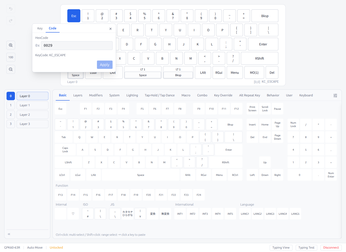 Key Popover — Code Tab