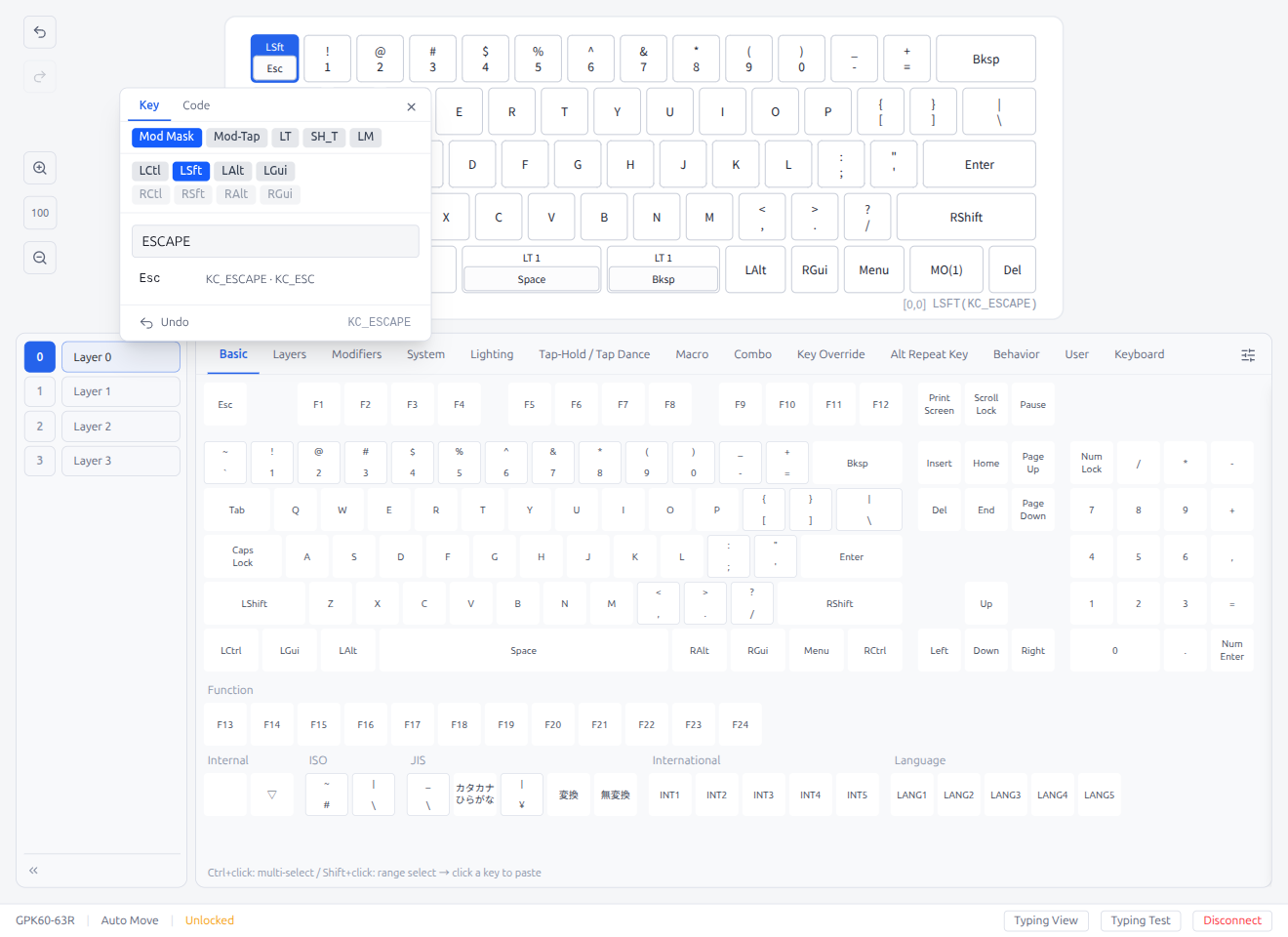 Key Popover — Modifier Mode