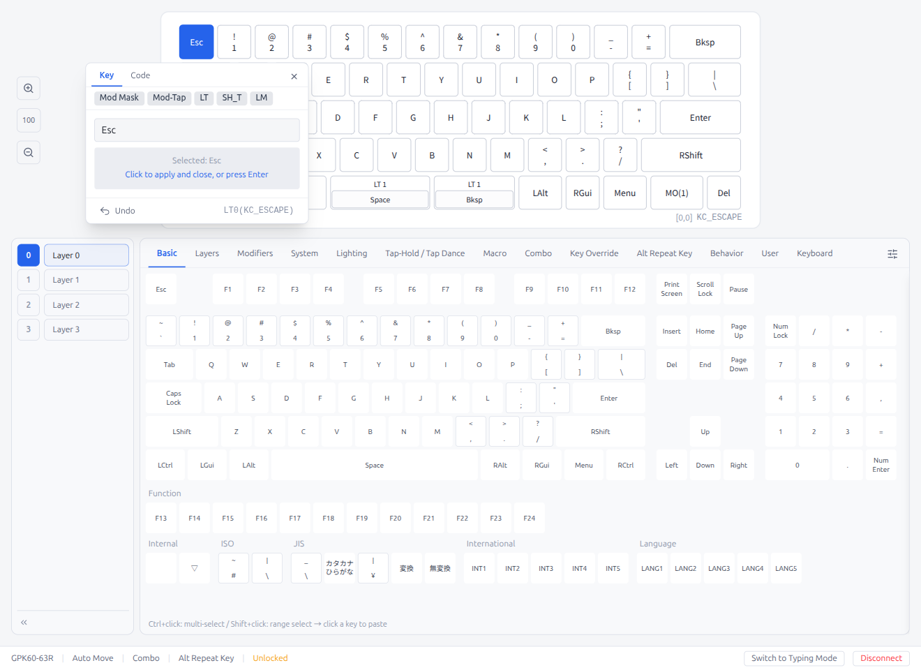 Key Popover — Undo