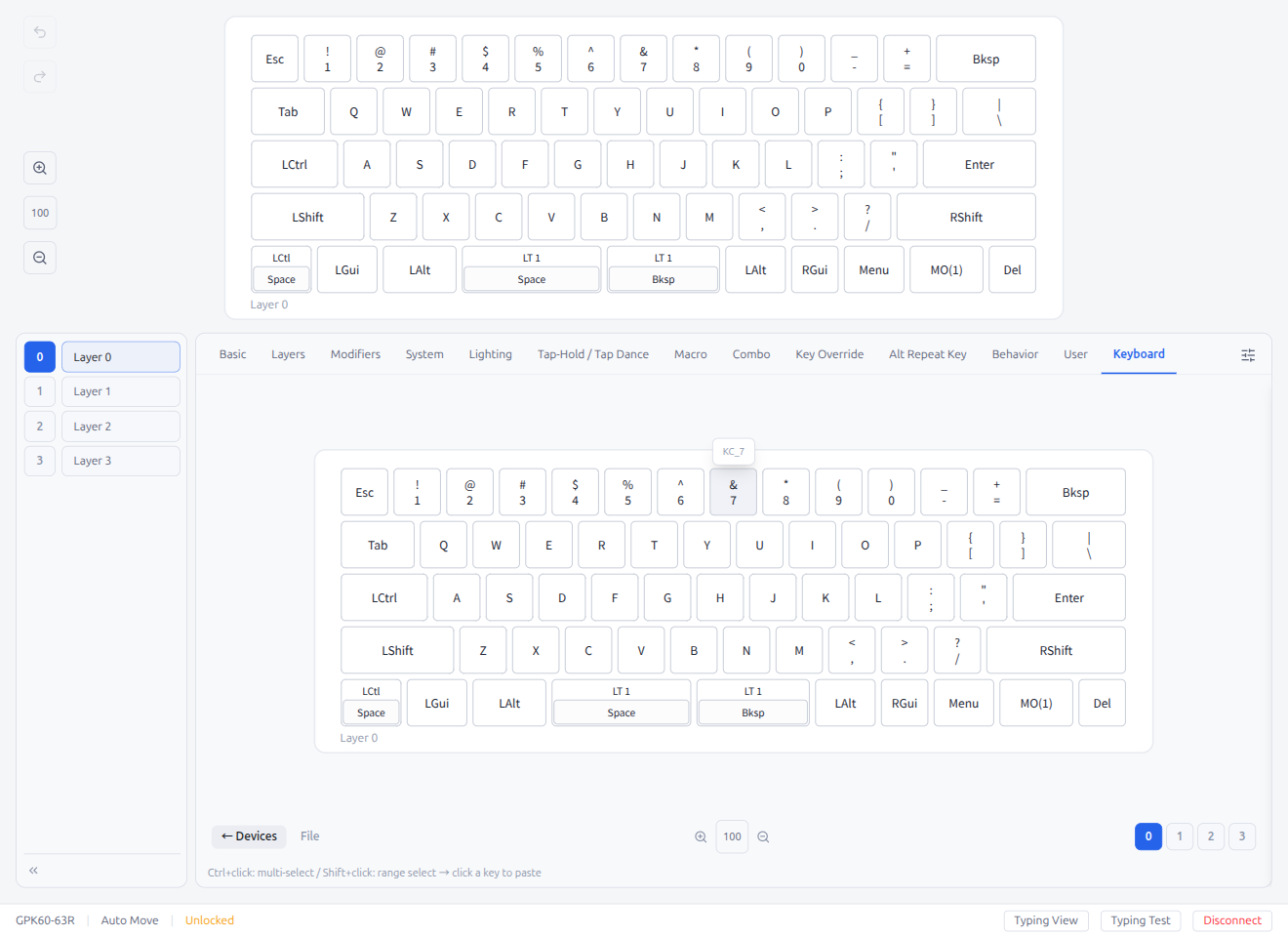 Keyboard Tab — Keymap View