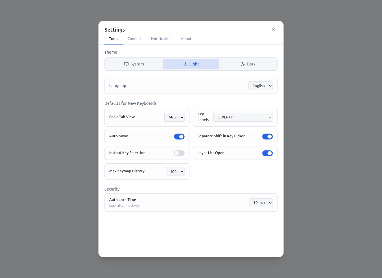 Settings — Defaults