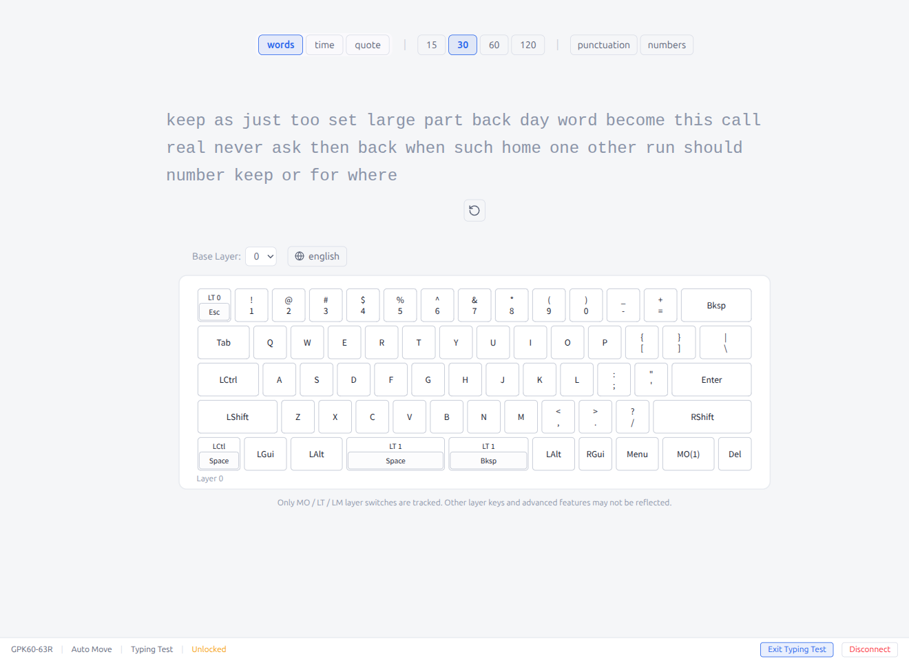 Typing Test — Words Mode